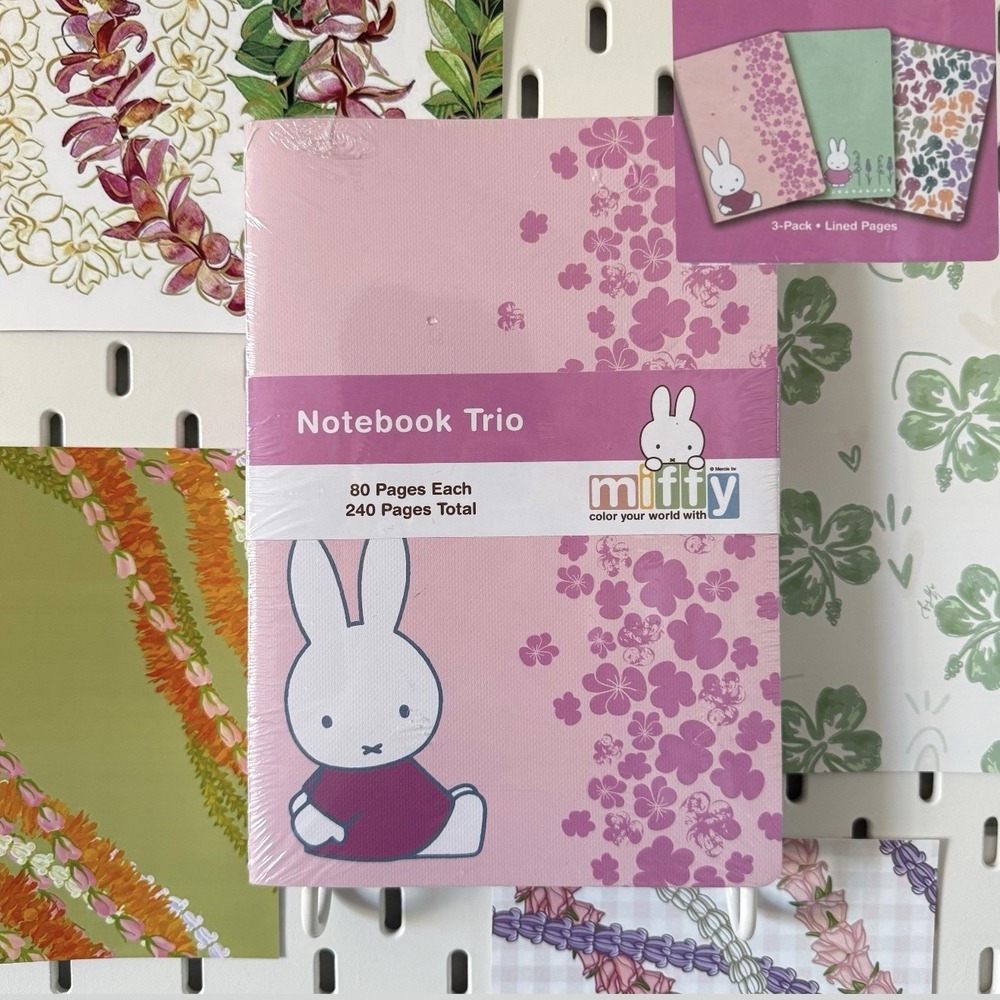 NEW Miffy Pink Sakura Flowers Notebooks Trio 3 Pack Journals 80 Lined Pages Each